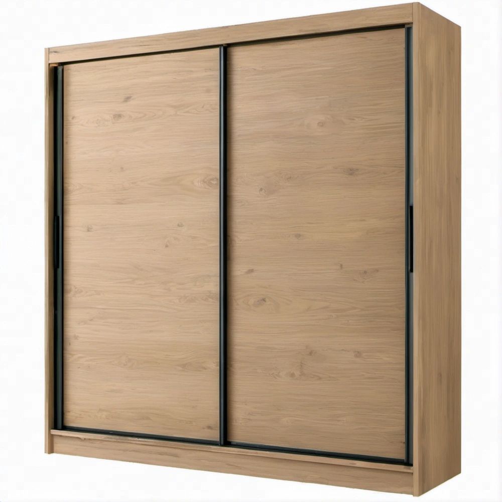 Armadio guardaroba con 2 ante scorrevoli, effetto rovere chiaro e nero, 200 x 60 x 220 cm