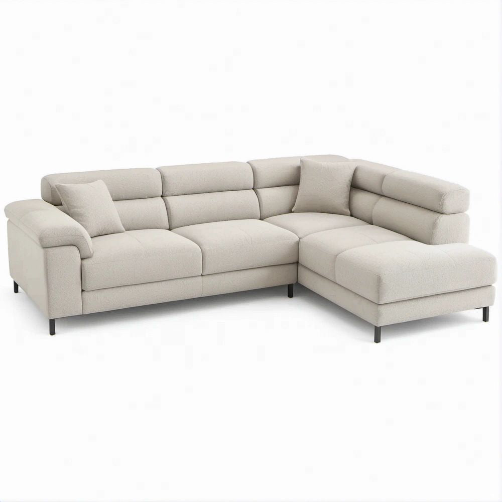 Divano angolare 3 posti con chaise longue destra in bouclé beige, 280 x 165 x 88 cm