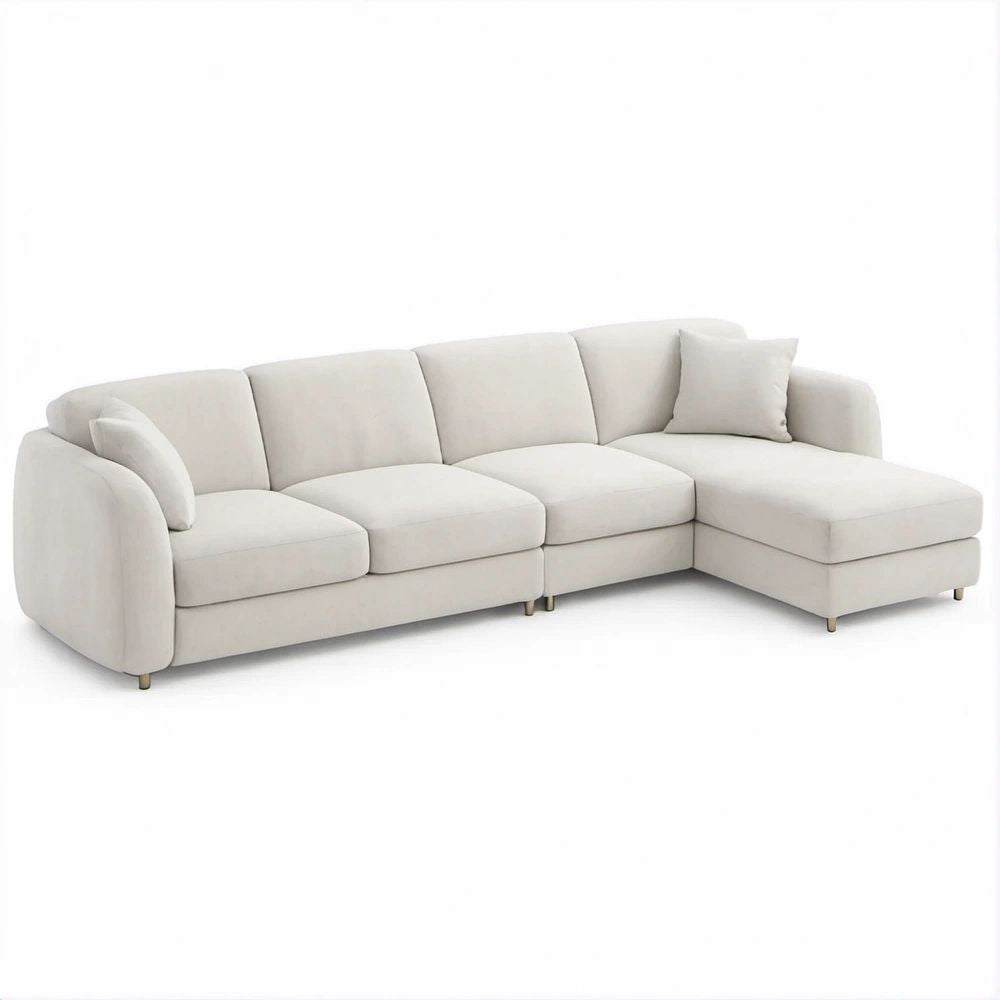 Divano angolare 4 posti con chaise longue destra avorio, 280 x 160 x 85 cm