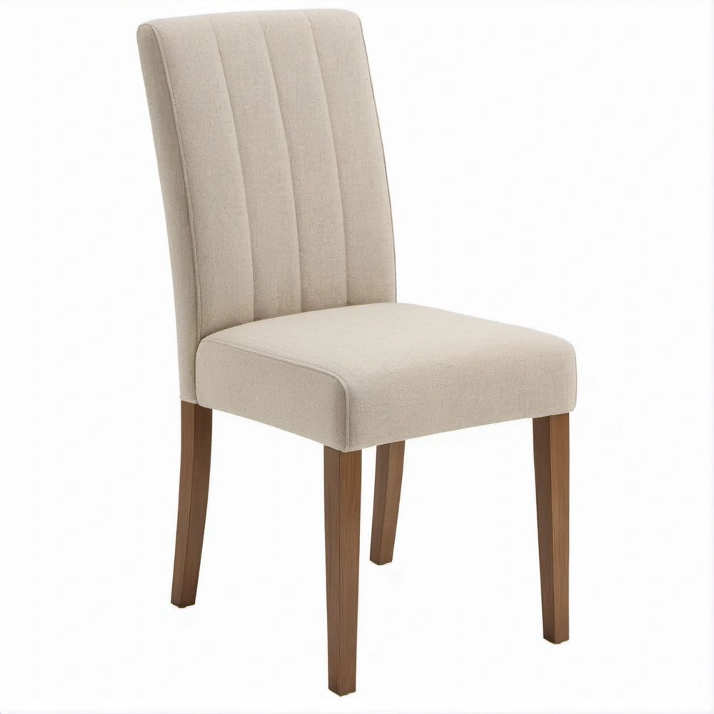 Sedia da pranzo imbottita beige e marrone con gambe in legno massello, 45 x 60 x 100 cm