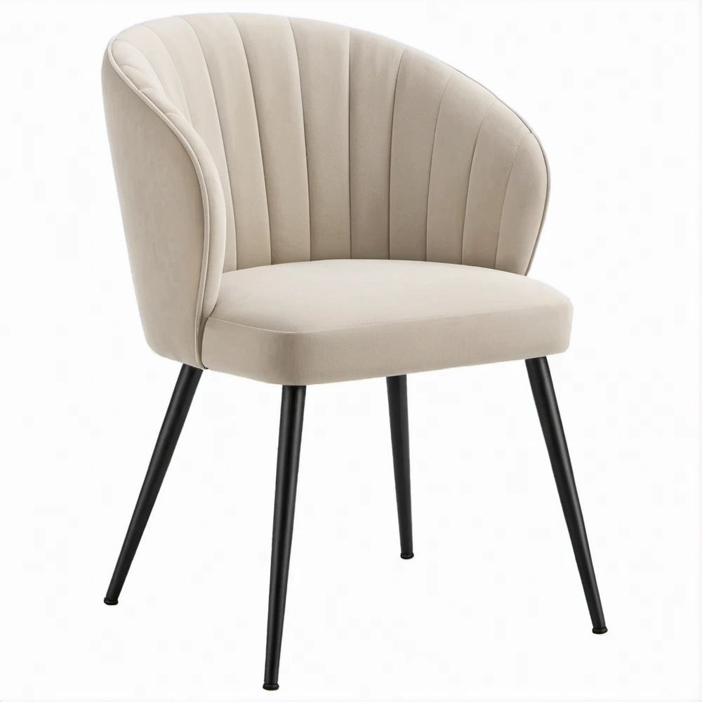 Sedia imbottita beige con gambe nere, 60 x 61 x 82 cm