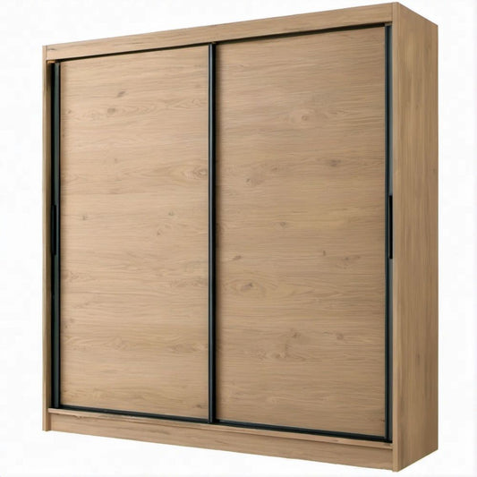 Armadio guardaroba con 2 ante scorrevoli, effetto rovere chiaro e nero, 200 x 60 x 220 cm