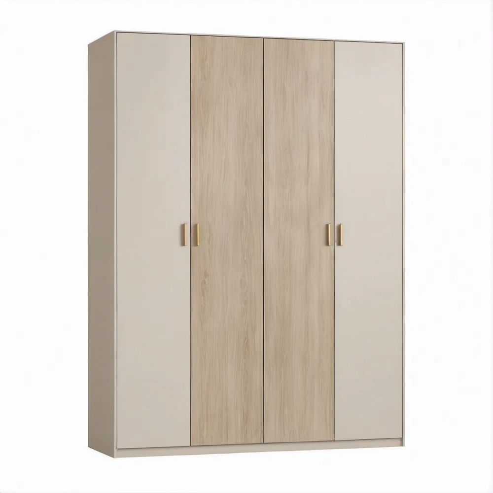 Armadio guardaroba a 4 ante battenti Beige e Rovere Chiaro in pannello truciolare nobilitato, 120 x 52 x 200 cm