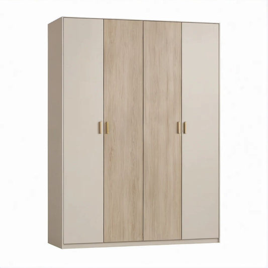 Armadio guardaroba a 4 ante battenti Beige e Rovere Chiaro in pannello truciolare nobilitato, 120 x 52 x 200 cm