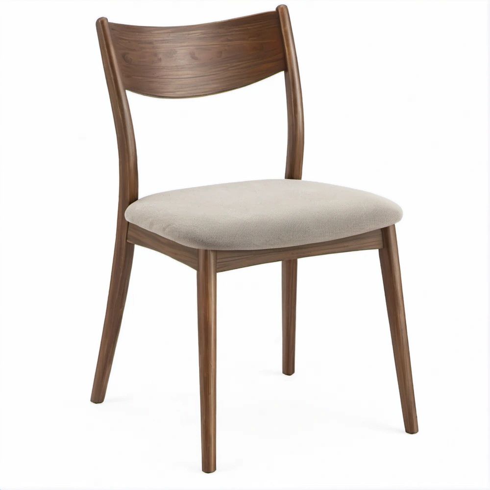 Sedia da pranzo in legno massello color Noce con schienale curvo e seduta imbottita Beige, 48 x 54 x 82 cm