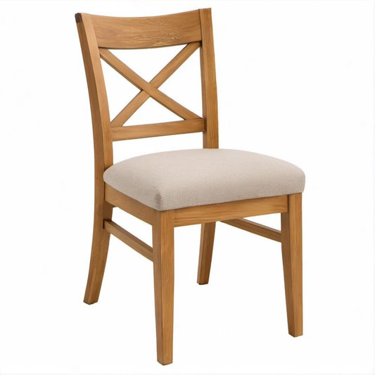 Sedia da pranzo in legno massello marrone naturale con seduta imbottita beige, 44 x 55 x 95 cm