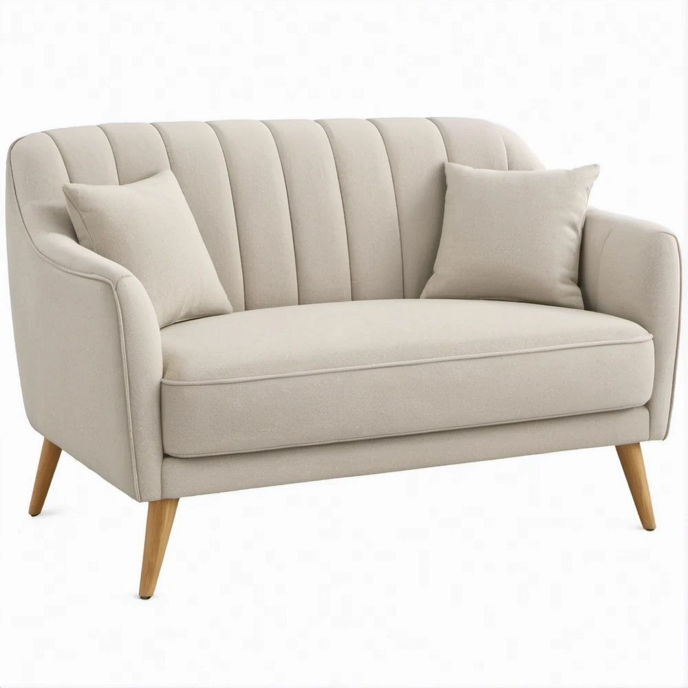 Divano a 2 posti beige in poliestere con piedi in legno massello, 145 x 78 x 82 cm