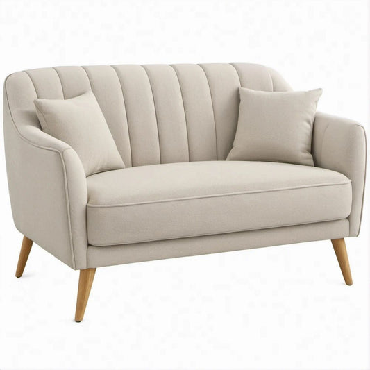 Divano a 2 posti beige in poliestere con piedi in legno massello, 145 x 78 x 82 cm