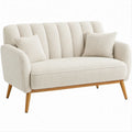 Divanetto 2 Posti in Bouclé Avorio con Gambe in Legno Naturale, 150 x 85 x 88 cm