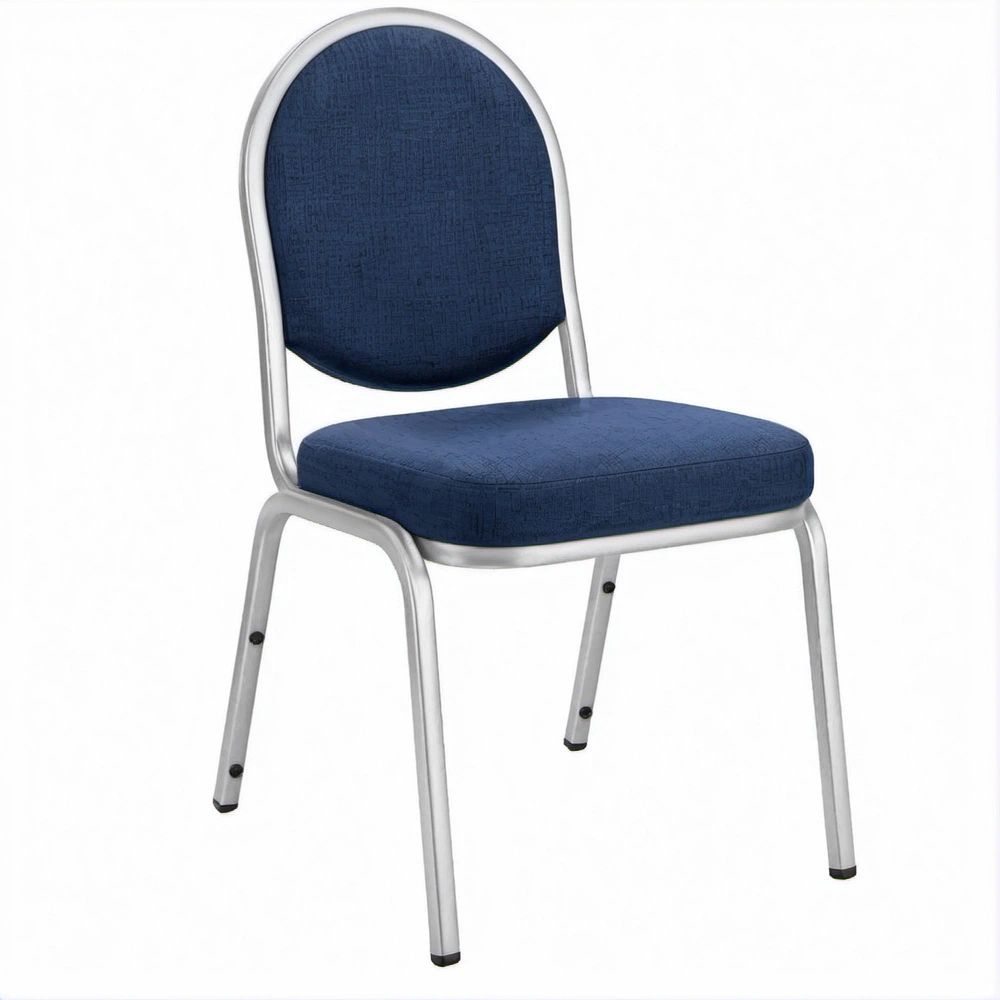 Sedia imbottita blu e argento con schienale arrotondato, 44 x 53 x 93 cm