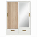 Armadio con 2 Ante Scorrevoli, Specchio e 2 Cassetti Bianco e Rovere Chiaro 120 x 60 x 200 cm