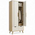 Armadio a 2 ante con 2 cassetti, bianco e rovere naturale, 80 x 50 x 190 cm