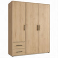 Armadio rettangolare a 3 ante e 2 cassetti in rovere chiaro/nero, 120 x 52 x 180 cm