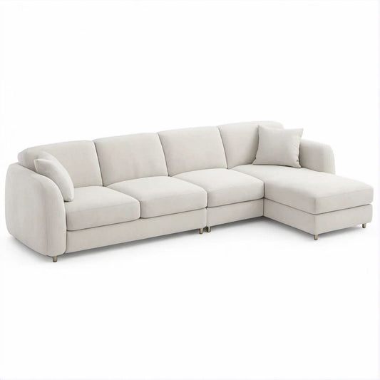 Divano angolare 4 posti con chaise longue destra avorio, 280 x 160 x 85 cm