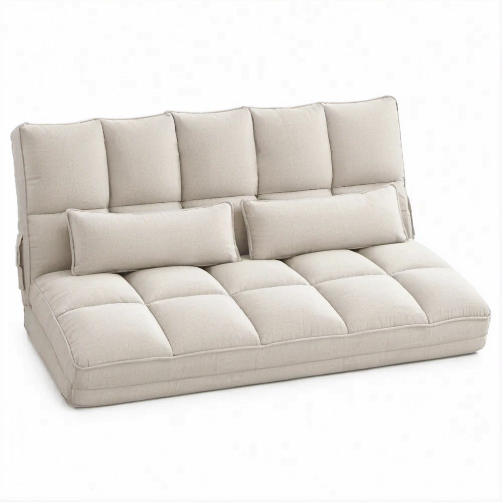 Divano letto reclinabile 3 posti beige in poliestere, 180 x 100 x 95 cm