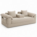 Divano 2 posti beige in velluto a coste con portabicchieri, 180 x 95 x 85 cm