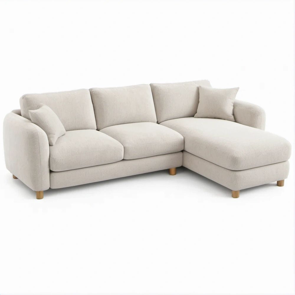 Divano angolare 3 posti con chaise longue destra beige, 230 x 150 x 85 cm