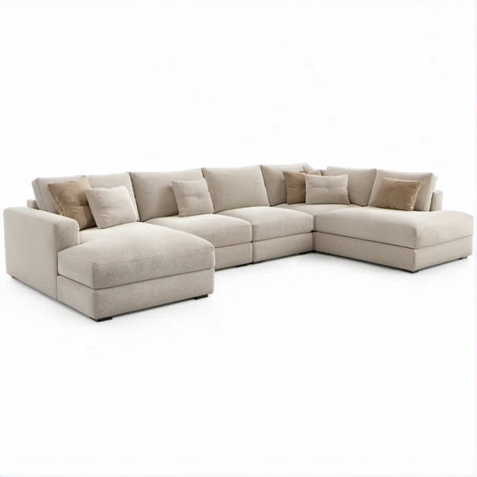 Divano modulare angolare a U beige con doppia chaise longue, 360 x 220 x 85 cm