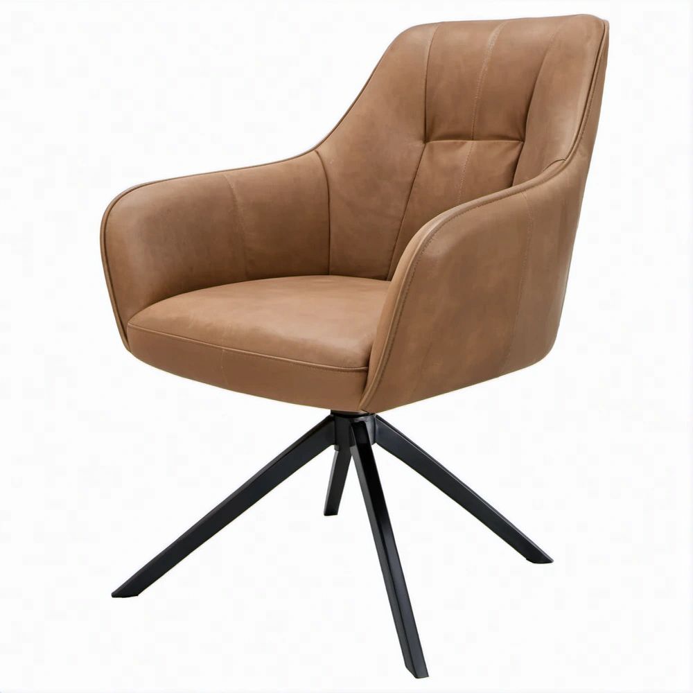 Sedia girevole con braccioli in similpelle marrone e base nera 59 x 64 x 88 cm