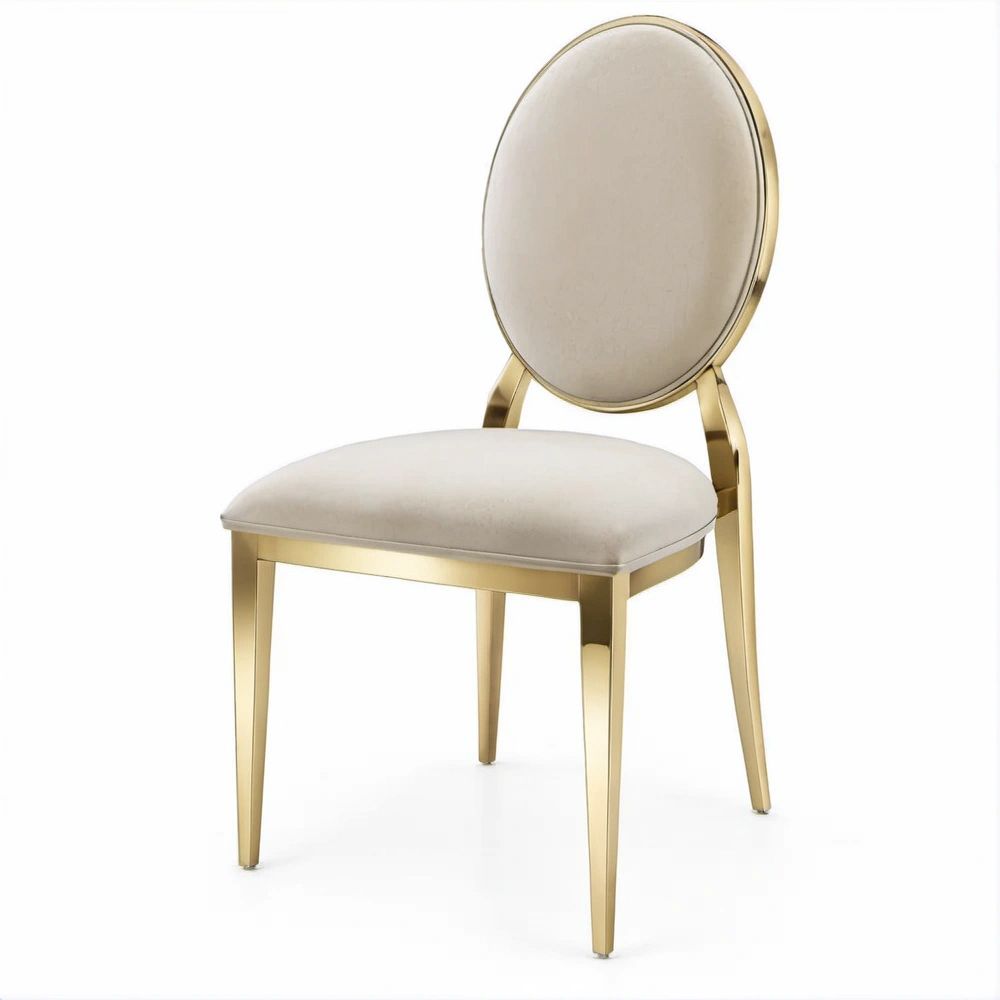 Sedia da pranzo in velluto beige panna e acciaio dorato, 50 x 58 x 98 cm