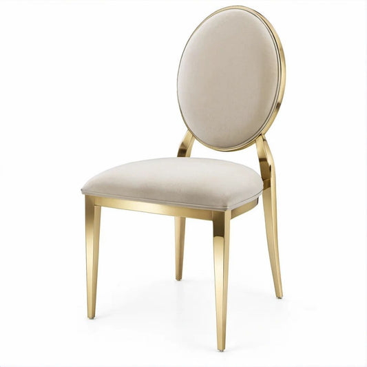 Sedia da pranzo in velluto beige panna e acciaio dorato, 50 x 58 x 98 cm
