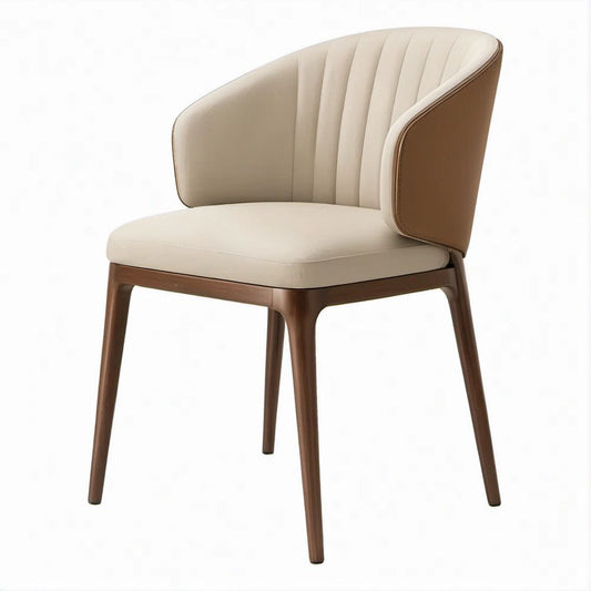 Sedia con Braccioli Beige e Marrone Noce in PU e Legno Massello, 58 x 59 x 78 cm