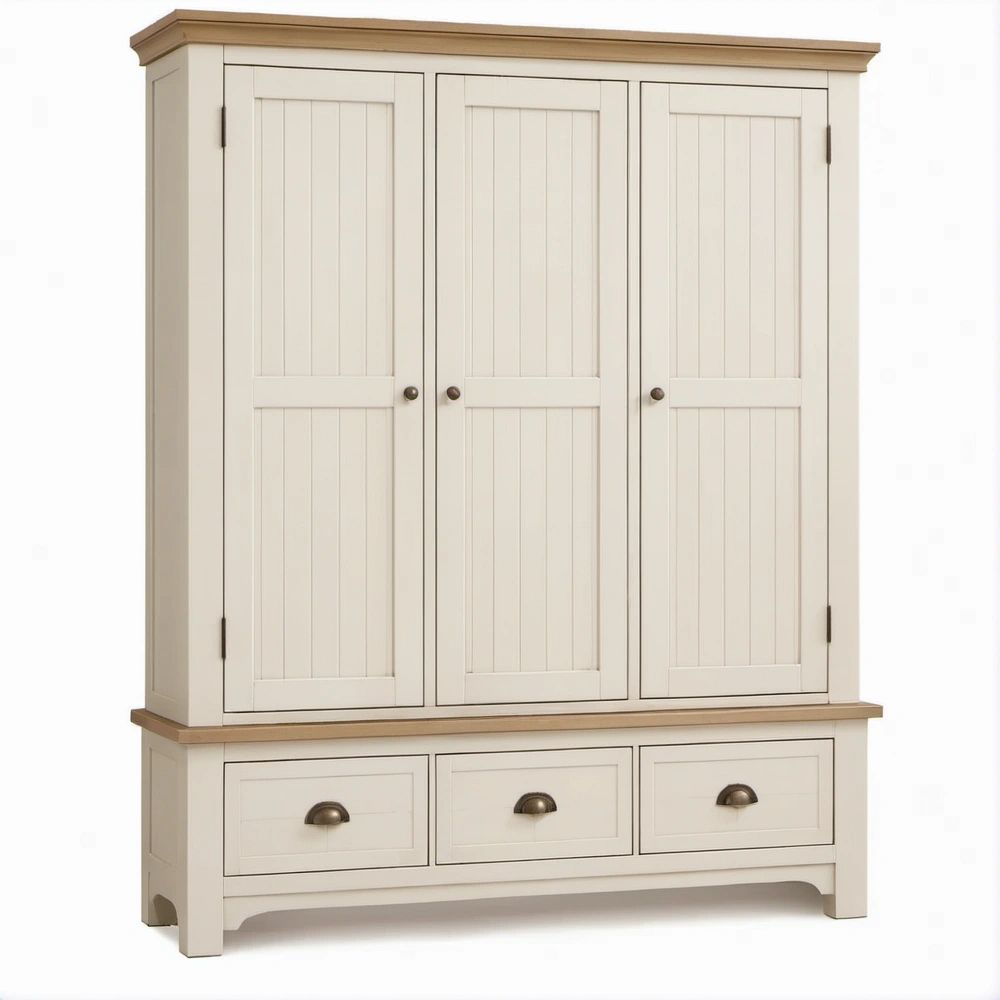 Armadio guardaroba avorio e rovere naturale in MDF 150 x 60 x 200 cm con 3 ante e 3 cassetti