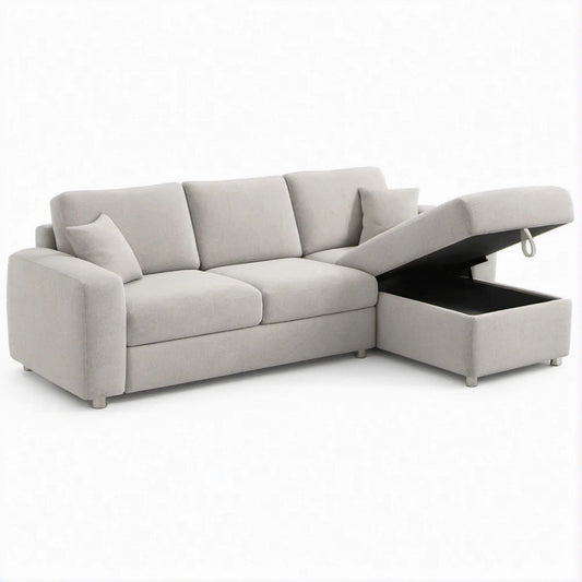 Divano angolare 3 posti con penisola reversibile contenitore Grigio chiaro, 240 x 150 x 85 cm