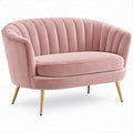 Divanetto curvo 2 posti rosa in velluto con gambe dorate, 130 x 75 x 80 cm