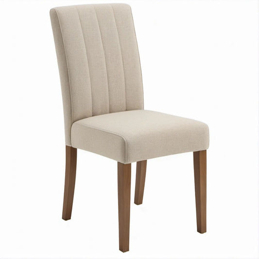 Sedia da pranzo imbottita beige e marrone con gambe in legno massello, 45 x 60 x 100 cm